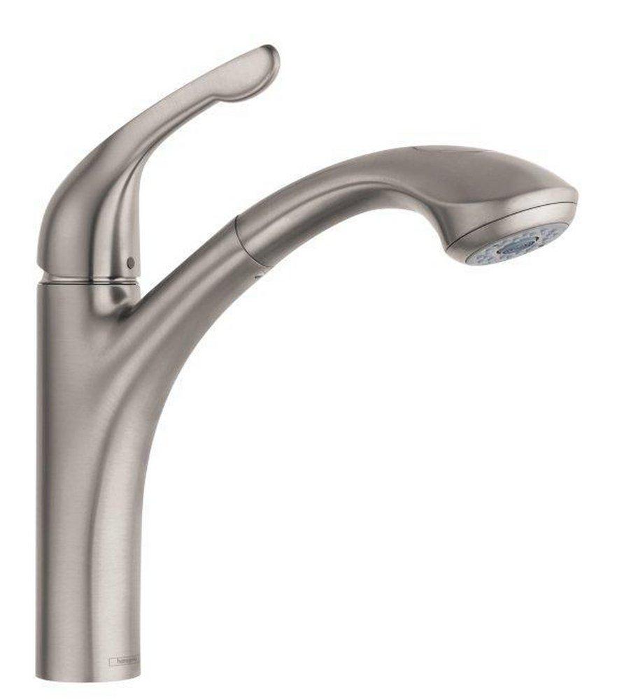 Hansgrohe Steel Optik Pull-Out Kitchen Faucet with Single Lever Handle 
