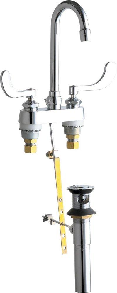 Chicago Faucets Polished Chrome Two Handle Widespread Bathroom Sink Faucet 