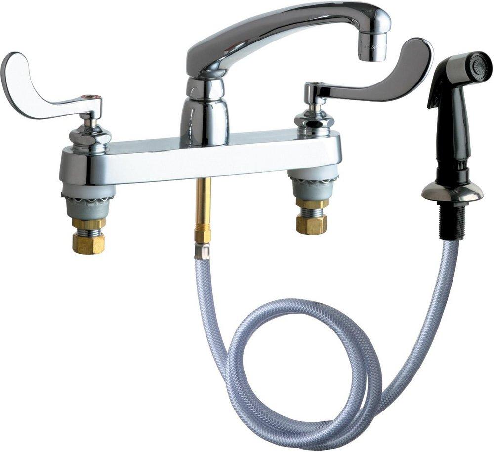 Chicago Faucets Polished Chrome Two Handle Wing Deck Mount Service Faucet 