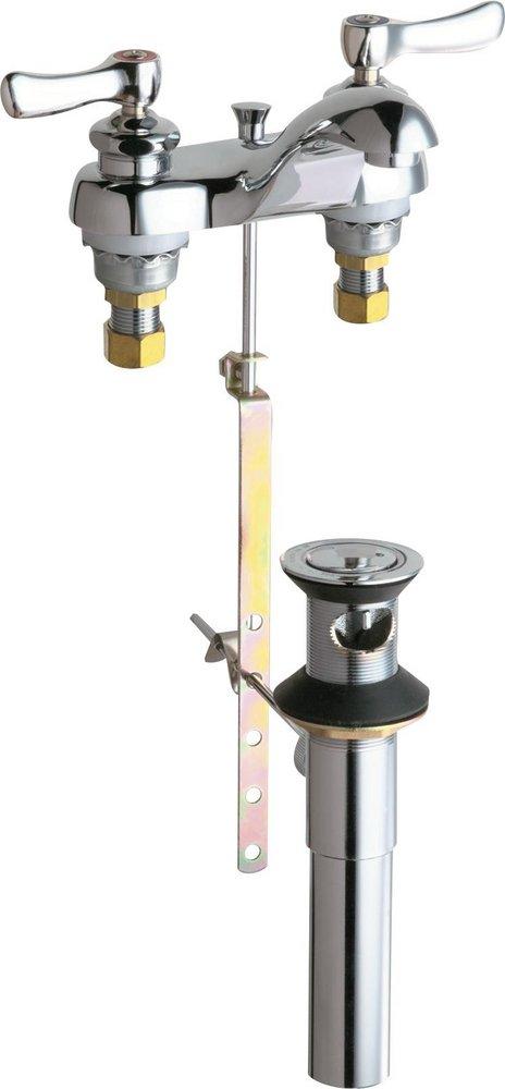 Chicago Faucets Polished Chrome 2.2 gpm 2-Hole Hot and Cold Water Sink Faucet with Double Lever Handle and Pop-Up Waste 