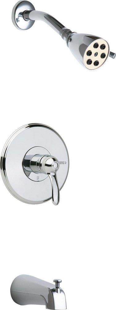 Chicago Faucets Polished Chrome Tub and Shower Trim Kit with Lever Handle Showerhead and Diverter Tub Spout 