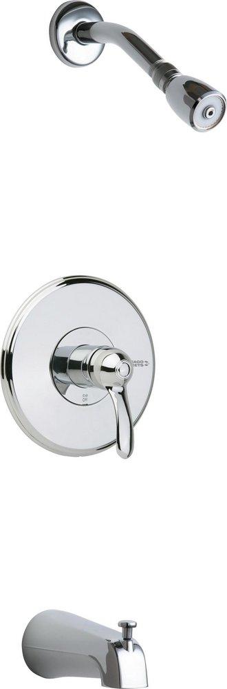 Chicago Faucets Polished Chrome Tub and Shower Trim Kit with Lever Handle Ball Joint Showerhead and Diverter Tub Spout 