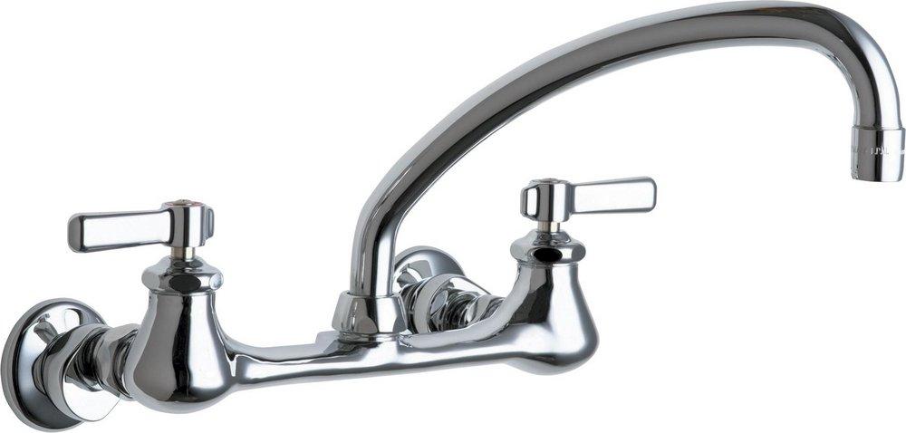 Chicago Faucets Polished Chrome Two Handle Lever Wall Mount Service Faucet 