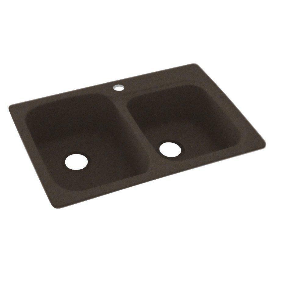 Swan Corporation Canyon 1 Hole Double Bowl Undermount and Drop-In Swanstone Solid Surface Kitchen Sink 