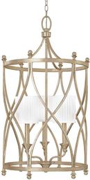 34 in. 60W 3-Light Foyer Fixture in Winter Gold with Fabric Glass Shade