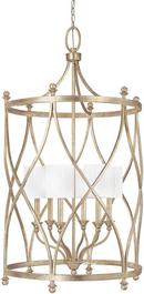47 in. 60W 6-Light Foyer Fixture in Winter Gold with Fabric Glass Shade