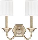2-Light Wall Sconce in Winter Gold with Box Pleated Stay Straight Glass Shade