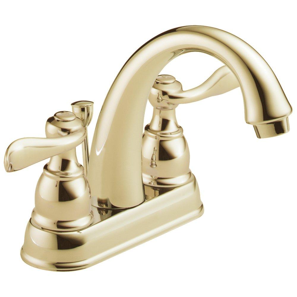 Delta Faucet Brilliance&reg; Polished Brass Two Handle Centerset Bathroom Sink Faucet with Pop-Up Drain Assembly 