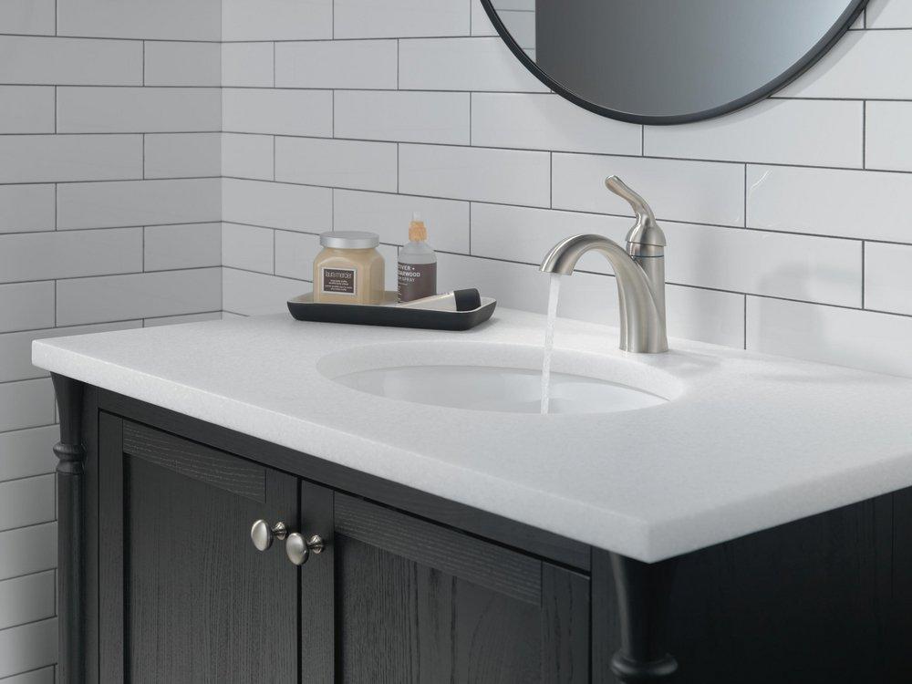 Delta Faucet Brilliance Stainless Single Handle Centerset Bathroom Sink Faucet with Pop-Up Drain Assembly 