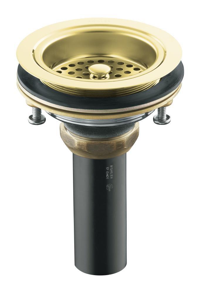 KOHLER Vibrant&reg; Polished Brass Brass Basket Strainer with Tailpiece 
