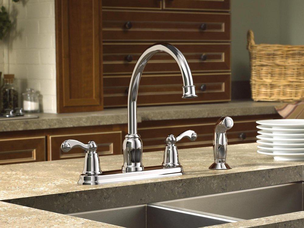 Moen Polished Chrome 1.5 gpm Double Lever Handle Kitchen Sink Faucet High Arc Spout 1/2 in. IPS Connection 