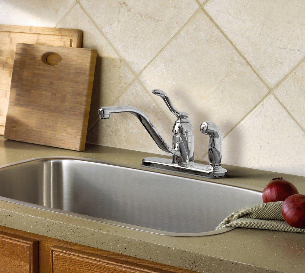 Moen Polished Chrome 3-Hole Low Arc Kitchen Sink Faucet with Single Lever Handle 