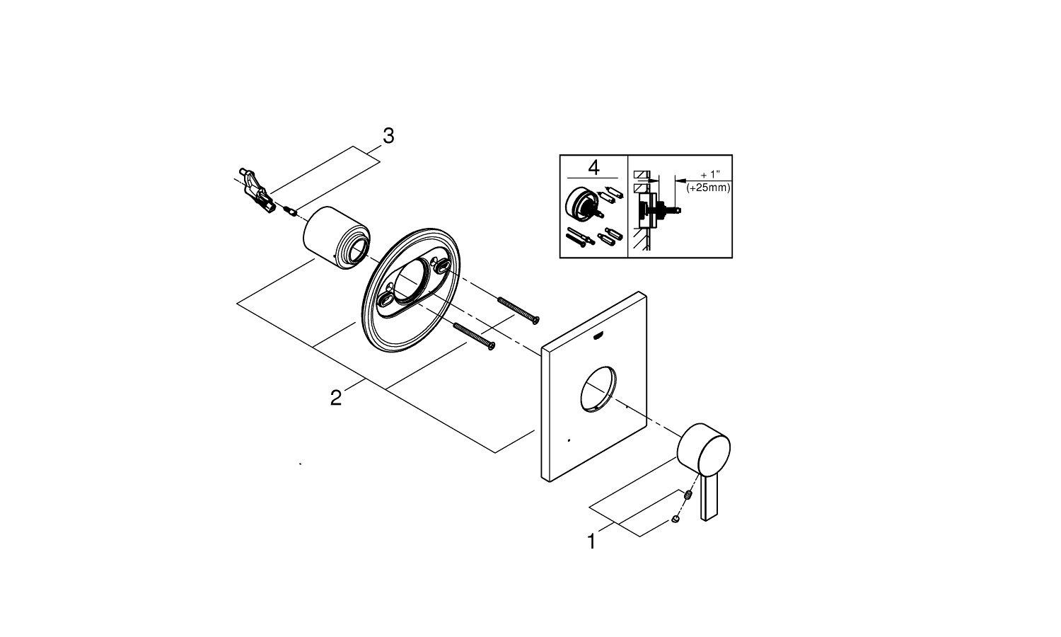 GROHE StarLight&reg; Chrome Pressure Balancing Valve Trim Set with Metal Lever Handle 