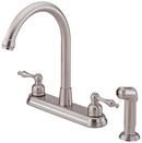 Double Lever Handle High Rise Kitchen Faucet with Spray in Stainless Steel