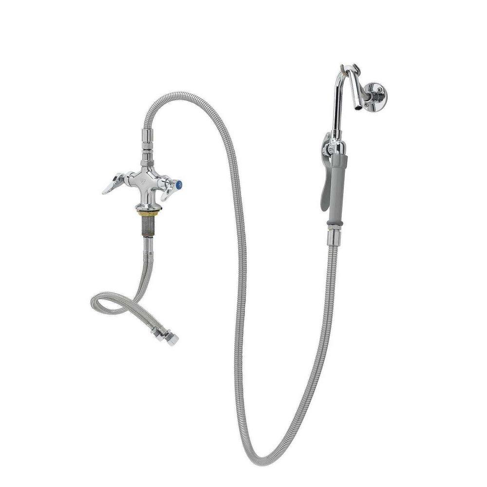 T&S Brass Polished Chrome 1-Hole Base Double Pantry Faucet 