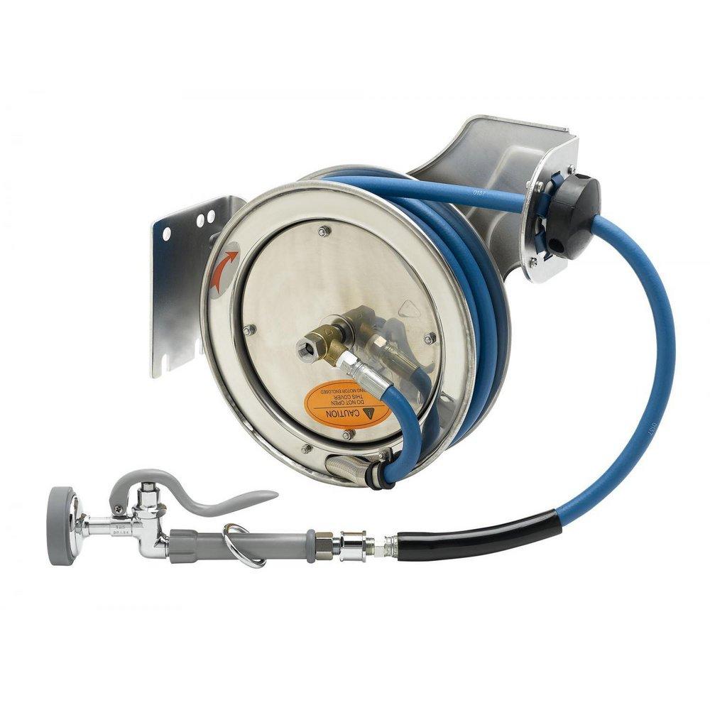 T&S Brass Stainless Steel 3/8 in. Hose Reel with Spray Valve in Stainless Steel 