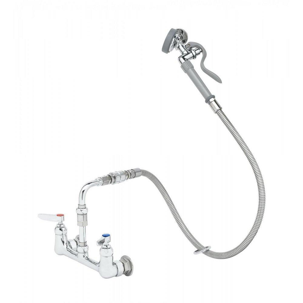 T&S Brass Chrome Plated Two Lever Handle Wall Mount Service Faucet 