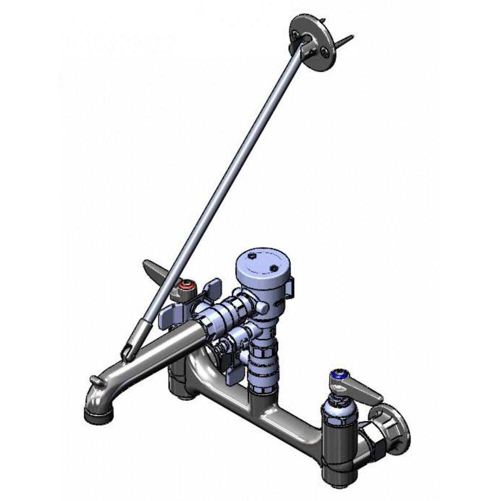 T&S Brass Rough Chrome Wall Mount Service Sink Faucet with Volume Breaker 