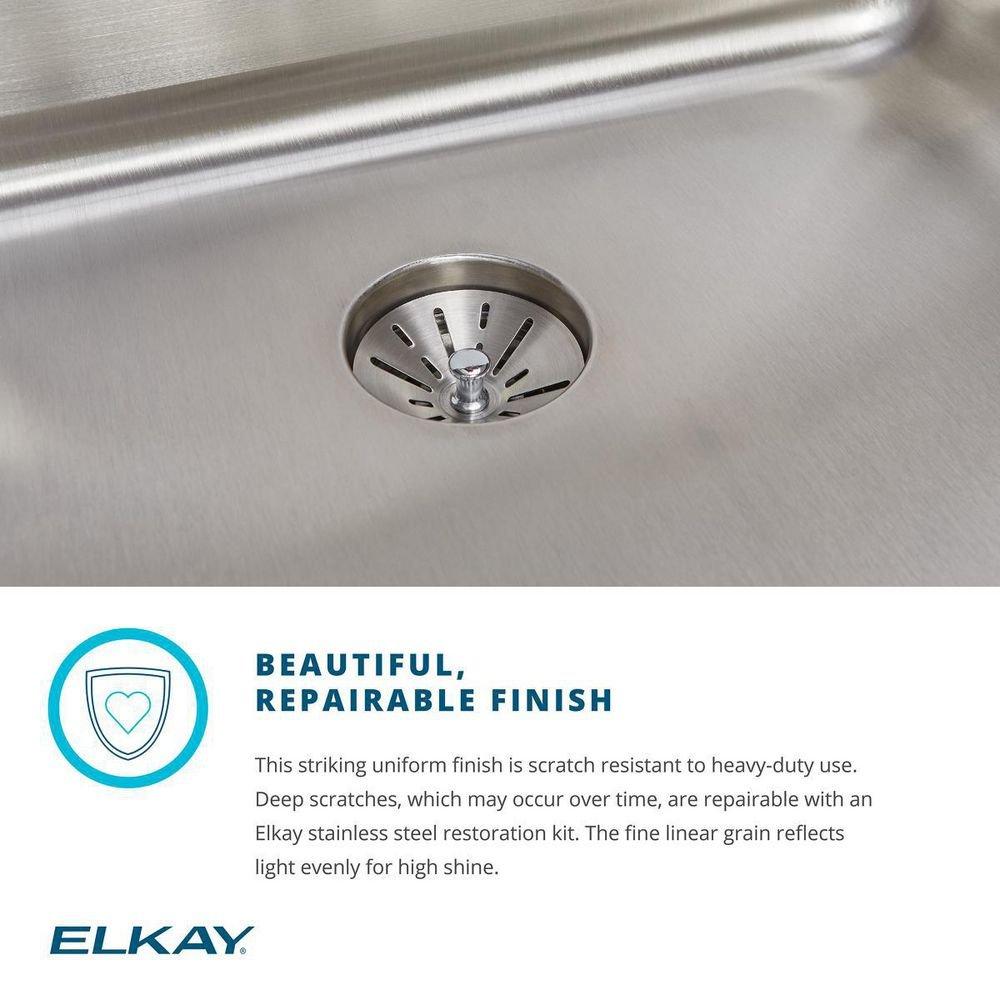 Elkay Lustrous Satin 14 x 18-1/2 in. 18 ga No-Hole 1-Bowl Undermount 304 Stainless Steel Kitchen Sink with Rear Center Drain 