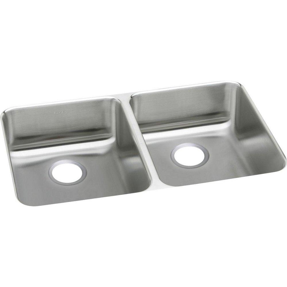 Elkay Lustertone 35-3/4 x 18-1/2 in. No Hole Stainless Steel Double Bowl Undermount Kitchen Sink 