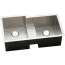 2-Bowl Undermount Kitchen Sink with Rear Center Drain in Polished Satin