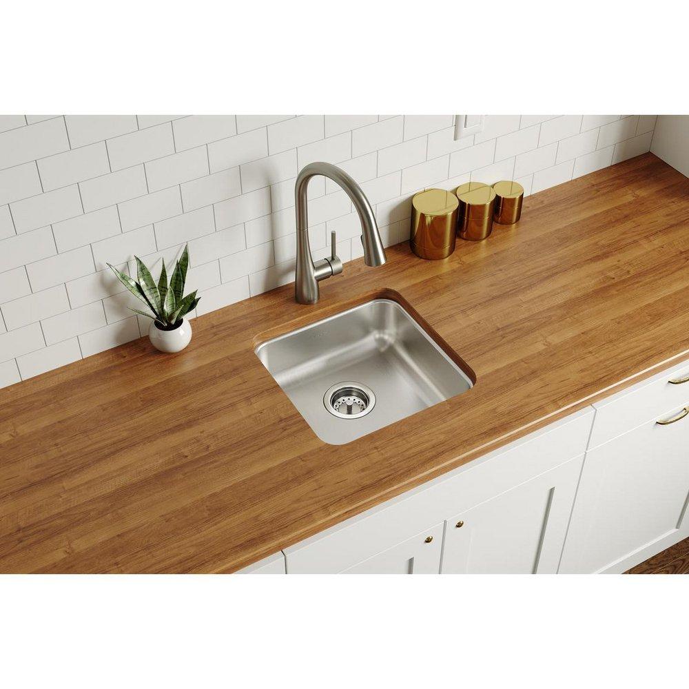 Elkay Lustrous Satin 16-1/2 x 16-1/2 in. No-Hole Undermount Stainless Steel Bar Sink 