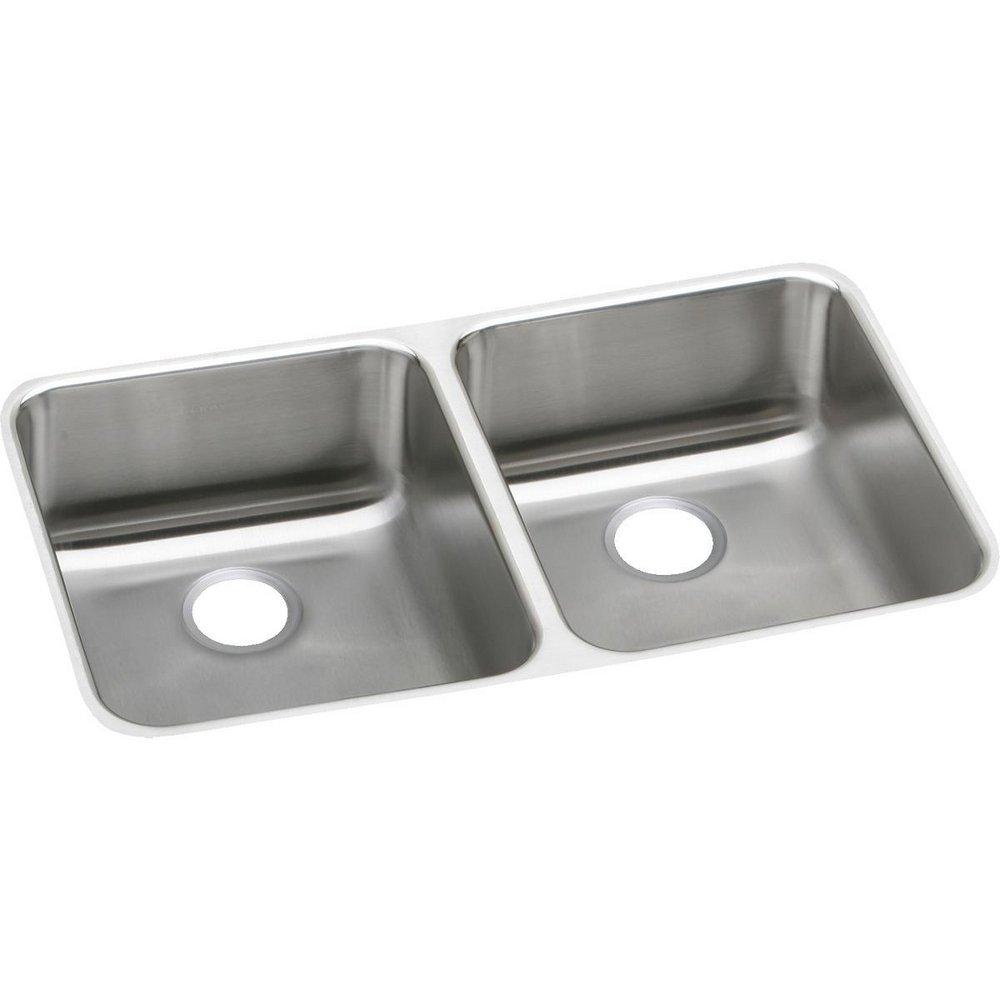 Elkay Elite Satin 31-3/4 x 16-1/2 in. No Hole Stainless Steel Double Bowl Undermount Kitchen Sink 
