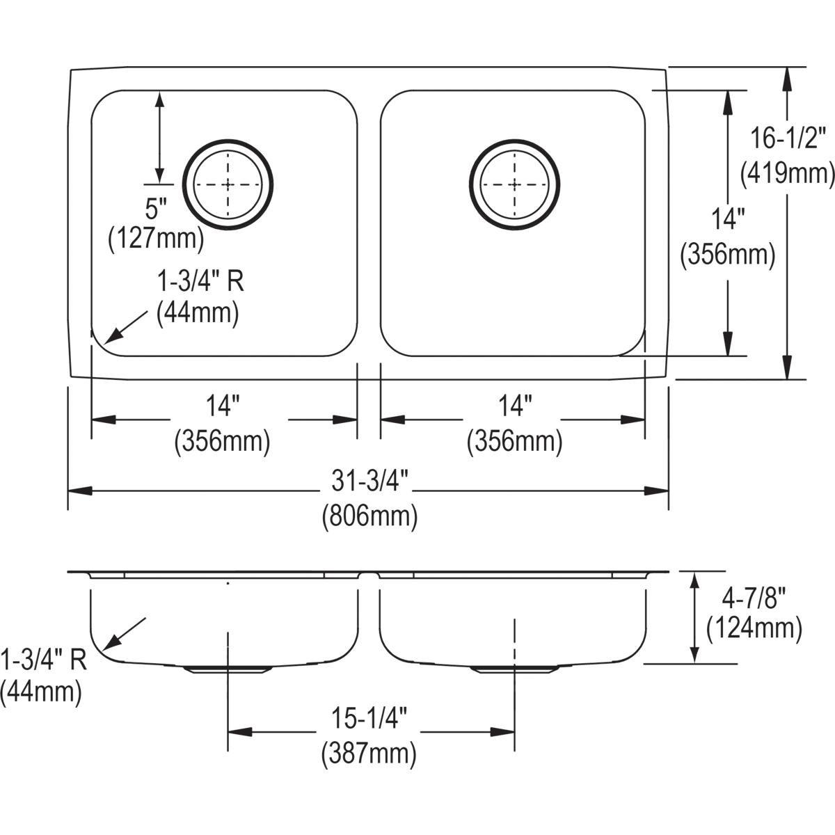 Elkay Elite Satin 31-3/4 x 16-1/2 in. No Hole Stainless Steel Double Bowl Undermount Kitchen Sink 