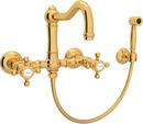 Two Handle Bridge Kitchen Faucet with Side Spray in Inca Brass