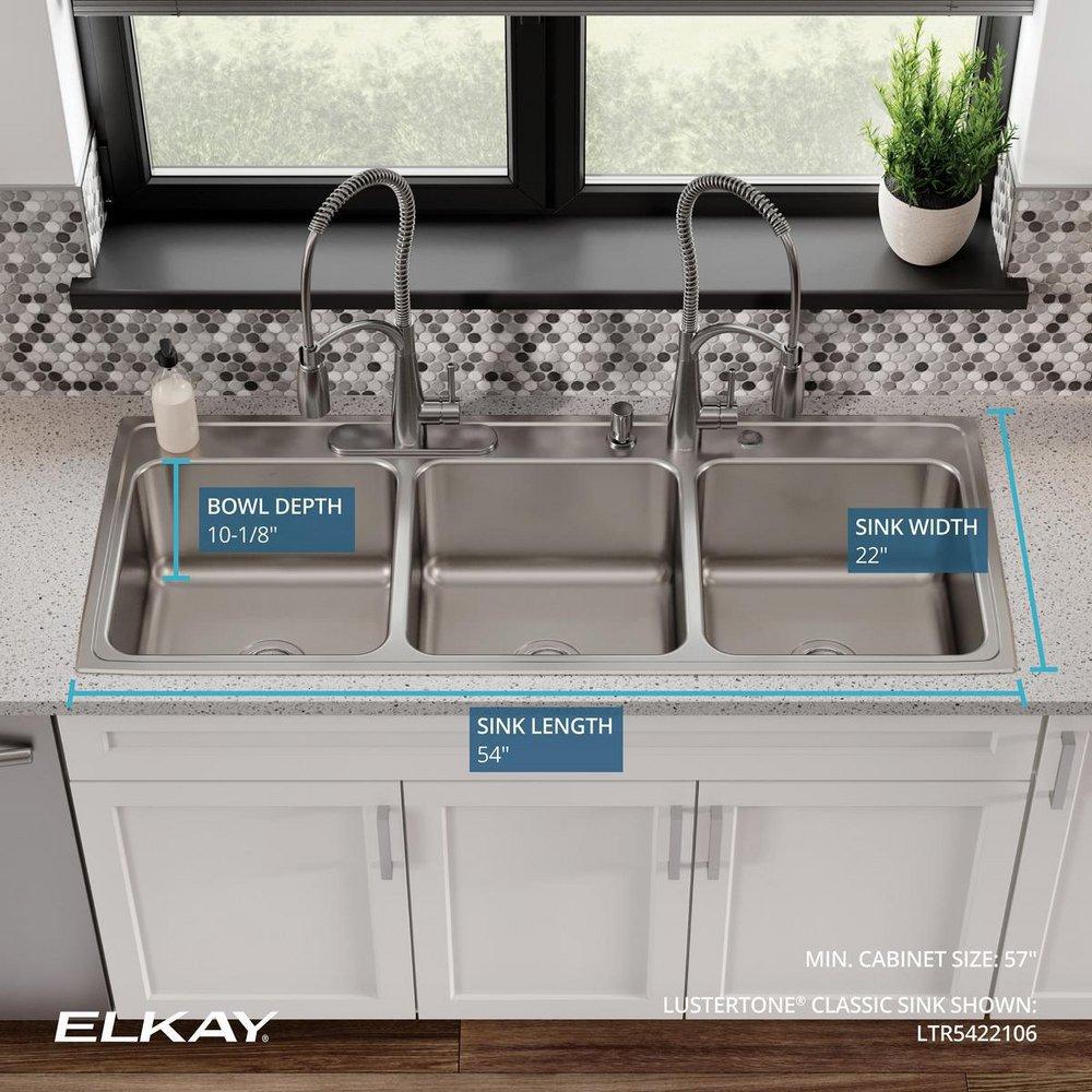 Elkay Lustrous Satin 54 x 22 in. Stainless Steel Triple Bowl Drop-in Kitchen Sink in Lustrous Satin 