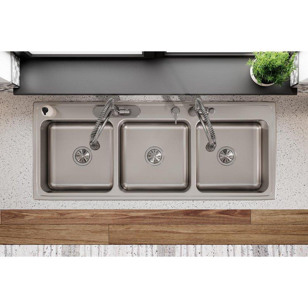 Elkay Lustrous Satin 54 x 22 in. Stainless Steel Triple Bowl Drop-in Kitchen Sink in Lustrous Satin 