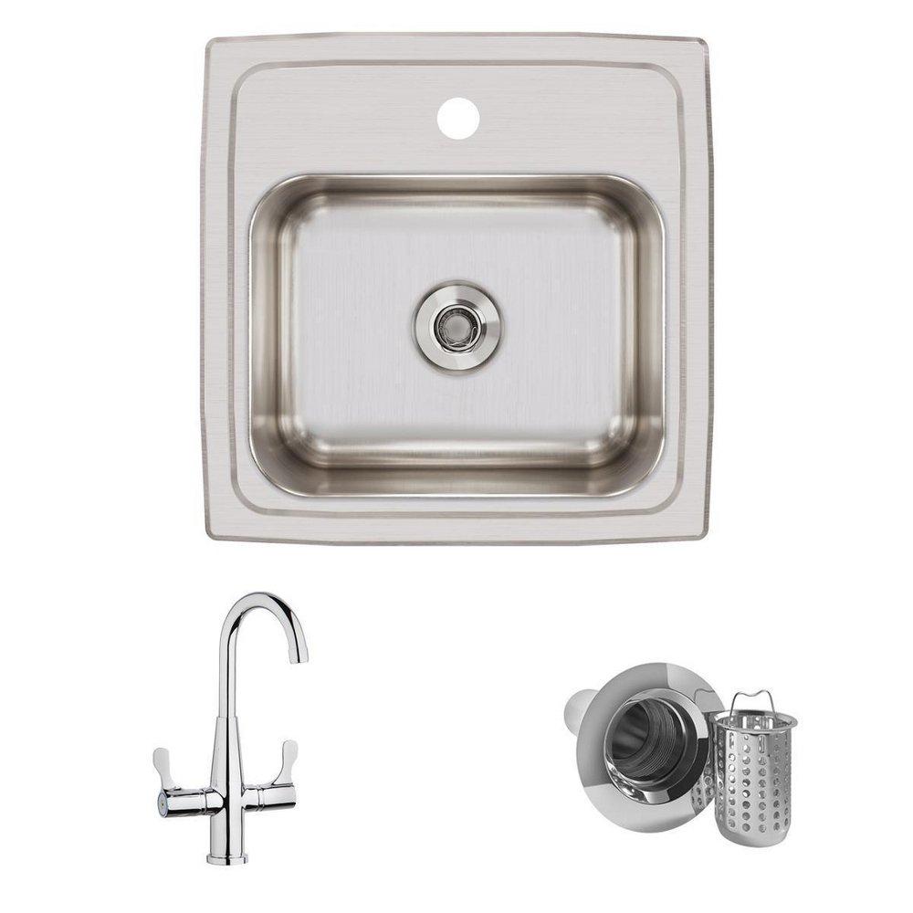Elkay Lustrous Satin 15 x 15 in. 1 Hole Drop-in Stainless Steel Bar Sink 