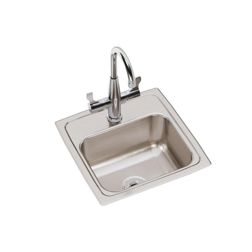 Elkay Lustrous Satin 15 x 15 in. 1 Hole Drop-in Stainless Steel Bar Sink 