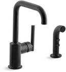 1.8 gpm Single Lever Handle Bar Faucet Swing Spout with Spray in Matte Black