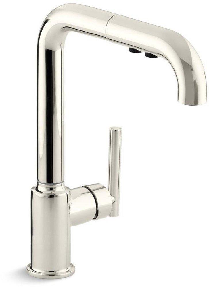 KOHLER Vibrant&reg; Polished Nickel Single Handle Pull Out Kitchen Faucet with Three-Function Spray 