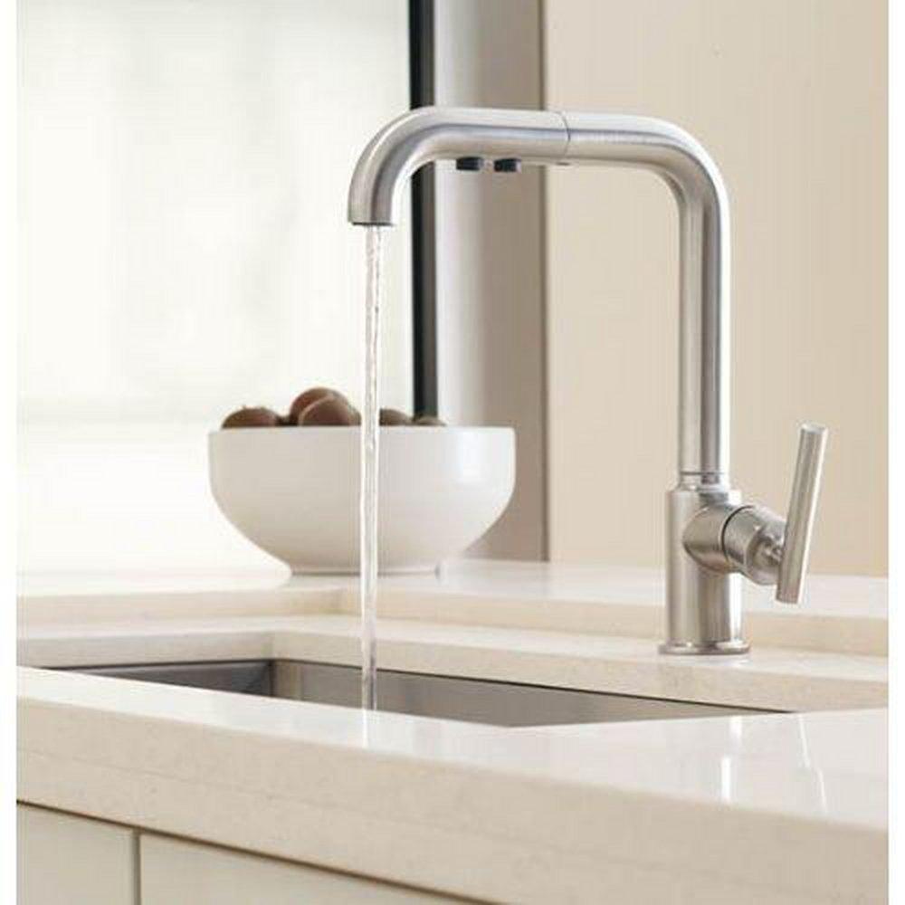 KOHLER Matte Black Single Handle Pull Out Kitchen Faucet with Three-Function Spray 