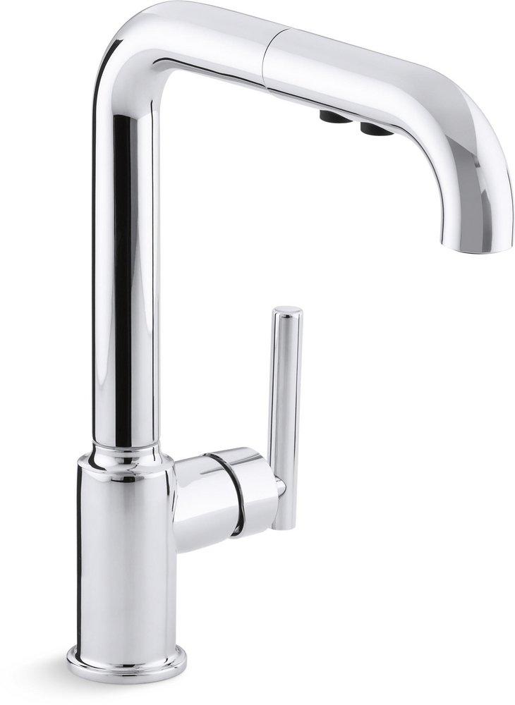 KOHLER Polished Chrome Single Handle Pull Out Kitchen Faucet with Three-Function Spray 