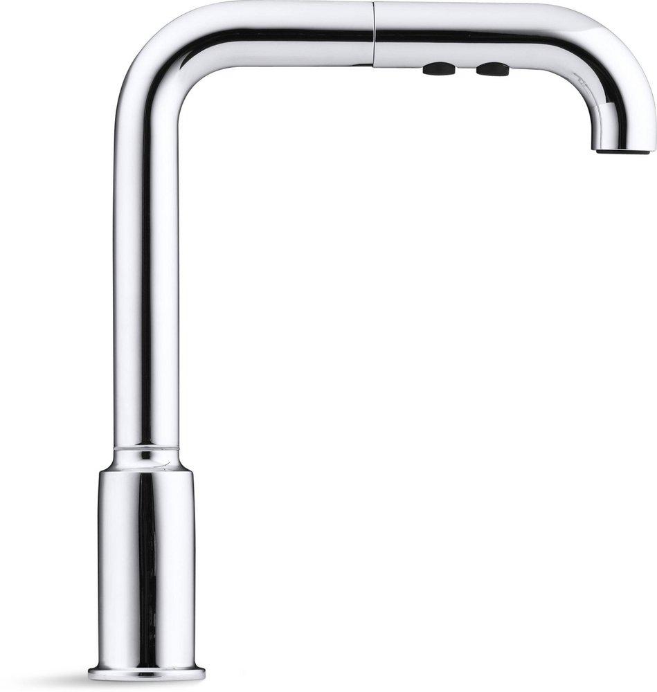 KOHLER Polished Chrome Single Handle Pull Out Kitchen Faucet with Three-Function Spray 
