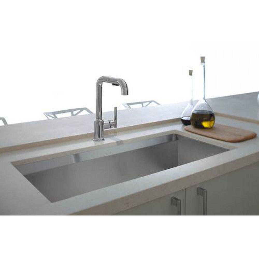 KOHLER Polished Chrome Single Handle Pull Out Kitchen Faucet with Three-Function Spray 
