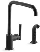 Single Handle Kitchen Faucet with Side Spray in Matte Black