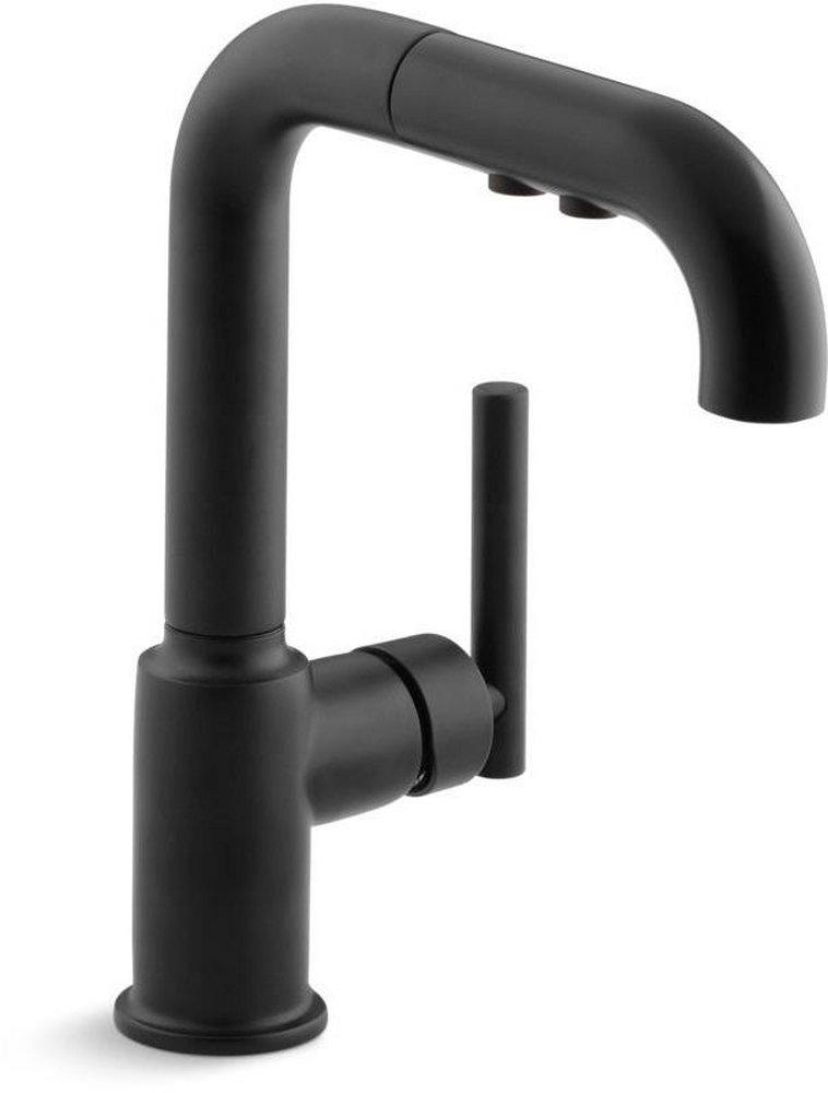 KOHLER Matte Black Single Handle Pull Out Kitchen Faucet with Three-Function Spray 