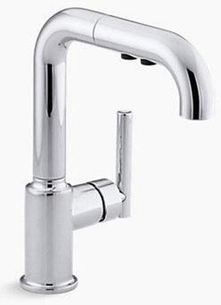 KOHLER Polished Chrome Single Handle Pull Out Kitchen Faucet with Three-Function Spray 