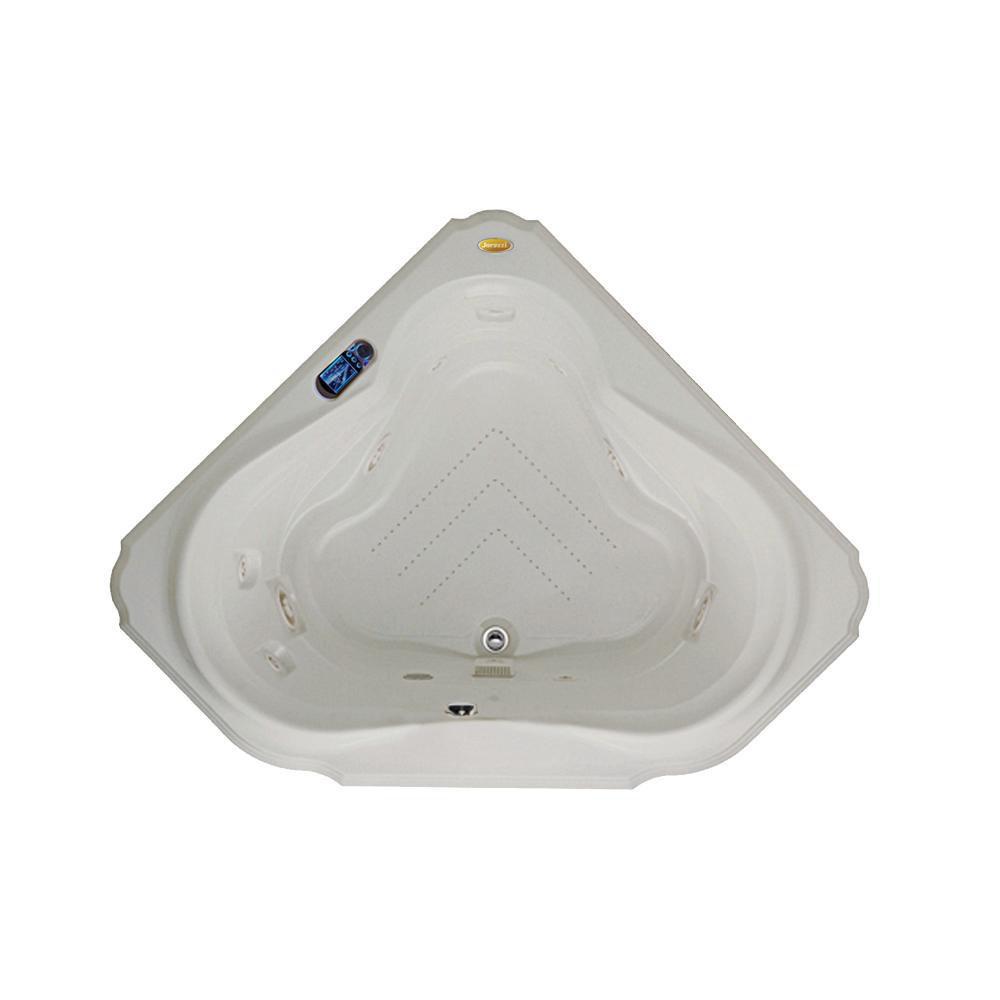 JACUZZI&reg; Oyster 59-3/4 x 59-3/4 in. 10-Jet Acrylic Corner Drop-In Spa Combination Bathtub with Center Drain and J4 Luxury Control 