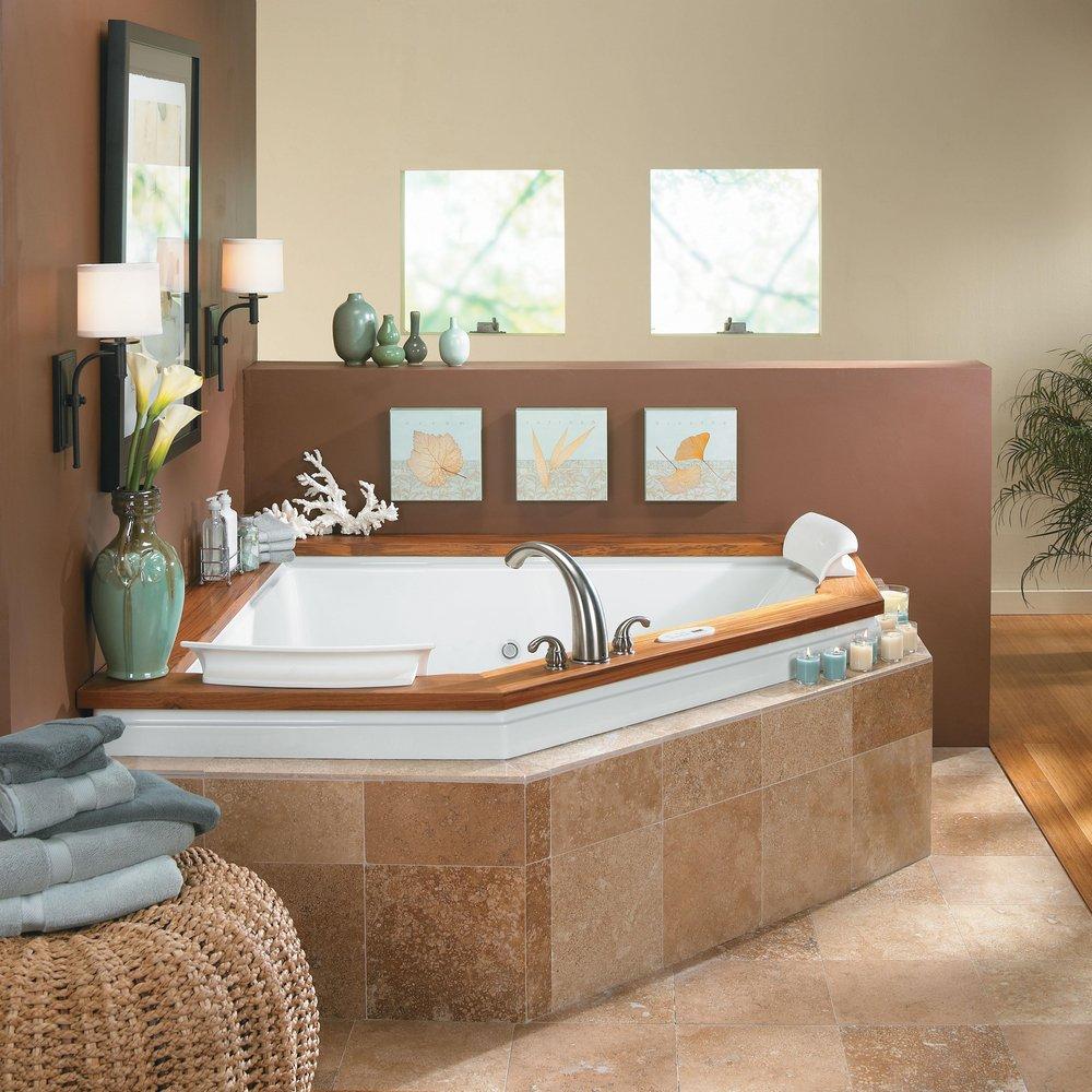 JACUZZI&reg; White 65-3/4 in. 148 gal Acrylic Drop-In Corner Whirlpool Bathtub with Center Drain 