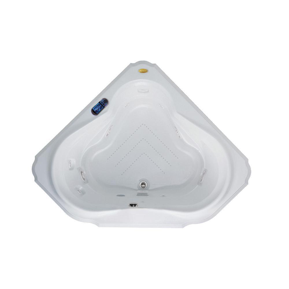 JACUZZI&reg; White 59-3/4 x 59-3/4 in. 10-Jet Acrylic Corner Drop-In Spa Combination Bathtub with Center Drain and J5 LCD Control 