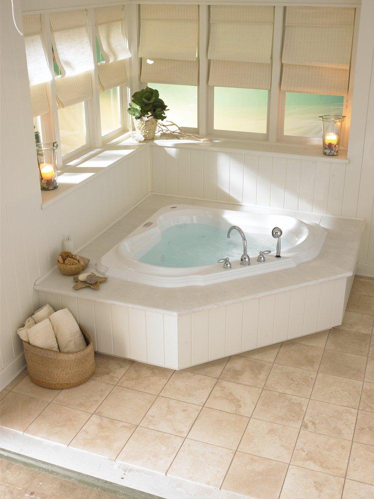 JACUZZI&reg; White 59-3/4 x 59-3/4 in. 10-Jet Acrylic Corner Drop-In Spa Combination Bathtub with Center Drain and J4 Luxury Control 