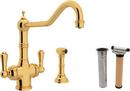 1-Hole Deckmount Kitchen Faucet with Double Lever Handle and 9 in. Spout Reach in Inca Brass
