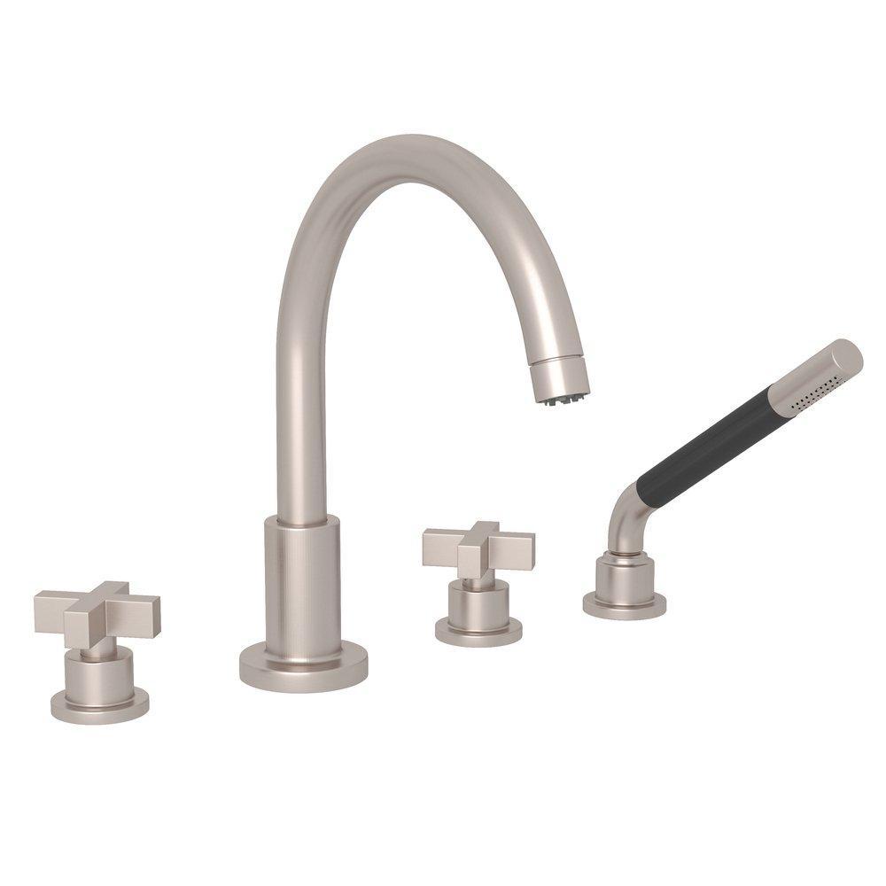 ROHL&reg; Satin Nickel 4 gpm Tub Filler with Double Cross Handle 