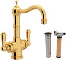 1-Hole Deckmount Bar Faucet with Metal Double Lever Handle in Inca Brass