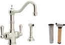 1-Hole Deckmount Kitchen Faucet with Double Lever Handle and 9 in. Spout Reach in Polished Nickel
